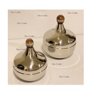 Ensemble de deux boîtes de service en acier, couleur argent, taille et forme personnalisées, bol à fruits secs de qualité supérieure - Product Image 1