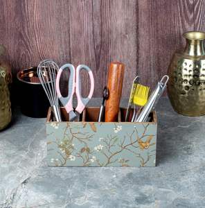 Modern <b>Floral</b> Design Enamel Printed Handmade Stackable Wooden 3 Compartment Kitchen Cutlery Holder Utensil Organizer <b>Box</b> Spoon - Product Image 3
