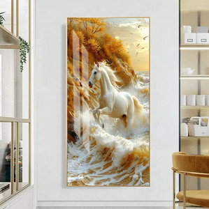 Custom Luxury <span class=keywords><strong>3D</strong></span> Effect Print Crystal Porcelain Decoração Pintura Animal Cavalo Emoldurado Wall Arts Paintings - Product Image 3