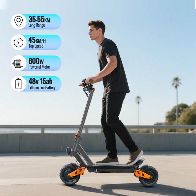 New Launch Adult Electric Scooter 800W Brushless Motor 48V 15Ah Lithium Battery Waterproof Foldable Aluminum Alloy Frame LED
