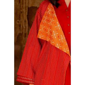 Veste courte asymétrique brodée en Khaddar rouge pour femme, style bohème personnalisable, cuir teinté avec rembourrage en coton, taille XL - Product Image 4