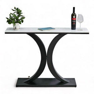 Contemporary Living Room Console <b>Table</b> 120x30x85cm <b>Mirrored</b> Stone Top and Iron Legs Modern Style-CST034 - Product Image 1