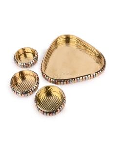 Plateau triangulaire avec 3 bols ronds pour servir des fruits secs, en cuivre et en laiton, bol rond de forme ronde, décoration de table à domicile - Product Image 1