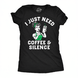 T-shirt sexy pour femmes, « Just Need Coffee and Silence », en tissu respirant, avec décoration mignonne en forme de cœur et de lettres, tailles XXS à 3XL - Product Image 3