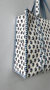 Indian Women's <b>Quilted</b> Cotton <b>Tote</b> <b>Bag</b> Hand-Block Printed - Product Image 6