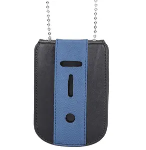 High Quality Leather Badge Holder Wallet Leather Neck Chain Badge Holder Cases with customize cutout