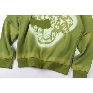 มีฮู้ดสำหรับผู้ชายพิมพ์ลายโลโก้ติดเพชรสีเขียวจางมีซิป - Product Image 6