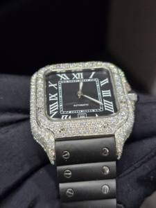 นาฬิกาเพชรโมอิสซาไนต์คุณภาพพรีเมียมแบบยูนิเซ็กซ์ ตัวเรือนสแตนเลสสตีลเคลือบทองคำขาว หน้าปัดตัวเลขอารบิก ระบบกลไกอัตโนมัติ - Product Image 3