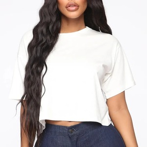 Women' T-Shirts Silk Screen Printing Blank 100% Cotton Loose Crop <b>Top</b> Women Blank Plain <b>White</b> Lose Fitting Crop <b>Top</b> T-Shirts - Product Image 6