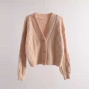 Nouvel arrivage Pull cardigan boutonné en laine de haute qualité pour femme avec décor de poche respirant avec motif solide avec logo personnalisé - Product Image 3