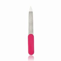 Lima de uñas mini de acero inoxidable de doble cara de alta calidad con papel de lija y mango de plástico, lima para pies al por mayor