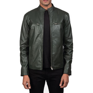Chaqueta de Lona y Cuero Genuino de Alta Calidad para Hombre, Cuello Alto, Estilo Urbano, Color Sólido, con Doble Cremallera Frontal y Logotipo - Product Image 2