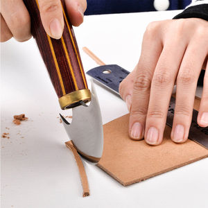 Couteau rond en cuir en acier inoxydable durable, outil artisanal, couteau à tête en cuir pour couper, tailler et façonner, manche en bois - Product Image 4