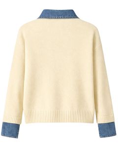 Pull en tricot pour femme personnalisé avec col en jean, manches longues, col boutonné, pull décontracté d'hiver, mélange d'acrylique doux, tendance - Product Image 5