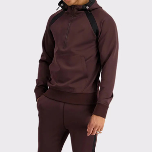Survêtement de luxe pour homme, couleur marron, sweat-shirt à demi-zip à capuche, pantalon de jogging fuselé, vêtements de sport en molleton technique personnalisé, survêtement pour homme à prix bas - Product Image 5
