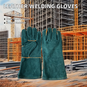 Gants de soudage robustes en cuir de vache fendu Équipement de sécurité Anti-coupure Antidérapant Fonctions ignifuges pour la protection contre la chaleur du barbecue - Product Image 2