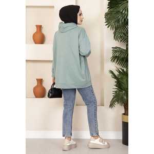 Sweat-shirt à poche kangourou 100% coton avec hijab respirant en tissu tricoté menthe - Product Image 5
