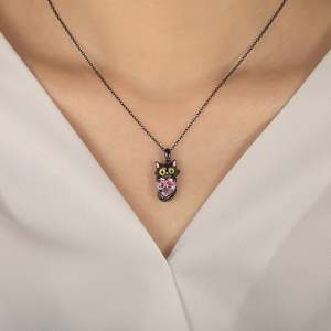 Jeulia Hug Me Custom Birthstone Black <b>Cat</b> Pendant <b>Necklace</b> - Product Image 5