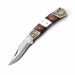 Navaja Plegable de Acero Inoxidable con Mango de Madera, Funda de Cuero Personalizada, EDC de Bolsillo para Caza y Camping, 7 Pulgadas, Compatible con ODM/OEM - Product Image 1