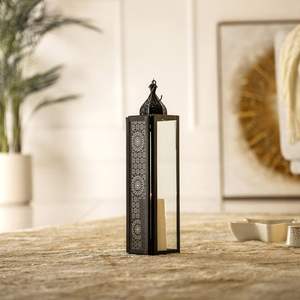 Décorations pour la maison 2026, élégantes lanternes en métal noir de style marocain pour la décoration du Ramadan - Product Image 1