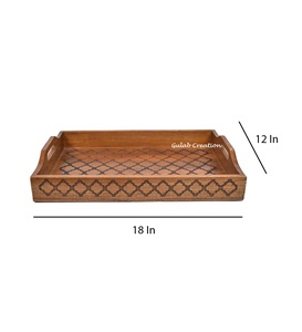 Plateau de service rectangulaire multifonctionnel moderne en bois massif brun avec motif laser - Product Image 5