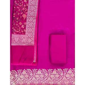 Traje Chanderi sin coser para mujer, estampado a mano para un estilo único - Product Image 1
