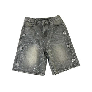 2025 Men's New Style American Street Style Denim Rhinestones Shorts Heavy Diamond-encrusted Casual Summer Fashionable - Product Image 1