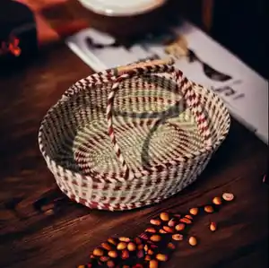 Good Quality Hand Woven Handmade Sabai Grass Fruit Basket Handicraft Small Woven Fruit And Vegetable Craft Basket With Handle