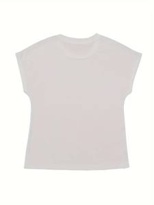 Cómoda Camiseta de manga corta para mujer Cuello redondo Color sólido para verano Otoño MOQ bajo con precio barato Eco-Friendly - Product Image 2