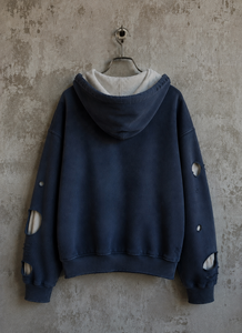 เสื้อฮู้ดดี้ทรงบ็อกซี่สไตล์สตรีทแวร์สำหรับผู้ชาย แบบครอป แต่งดีเทลขาดๆ ผ้าเฟรนช์เทอร์รี่เนื้อวาฟเฟิลสองชั้น ล้างแบบวินเทจ ทรงโอเวอร์ไซส์ พิมพ์ลายกราฟิก - Product Image 3