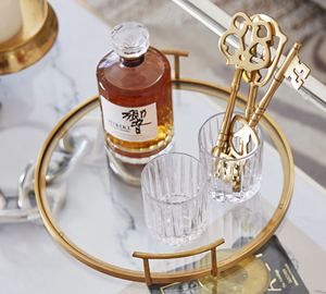 Plateau de service ovale en verre de luxe avec cadre et poignées en métal doré, plateau décoratif pour la maison, l'hôtel, la salle à manger, les cadeaux - Product Image 5