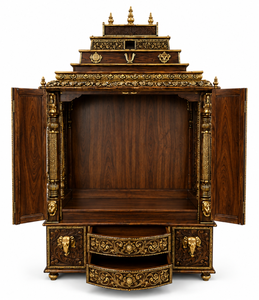 Mandir de madera Tirupati Balaji con puertas talladas con motivos de pavo real, estilo exclusivo del sur de la India, templo de madera tallado a mano para el hogar, Australia. - Product Image 6