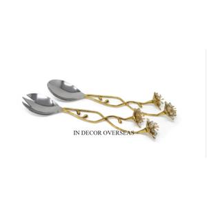 Poignée de concepteur de fleurs plaquées or en métal de haute qualité pour cuillère polie brillante argentée et fourniture d'ensemble de couverts folkloriques - Product Image 1