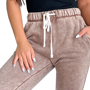 Pantalons de jogging pour femmes, style streetwear, délavés à l'acide, coupe régulière, devant plat et cordon de serrage, pour la course et l'exercice - Product Image 4