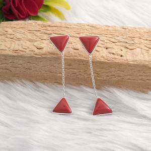 Pendiente de tuerca de Coral minimalista delicado, regalo de piedras preciosas de boda de Plata de Ley 925 para su joyería de oro rojo - Product Image 3
