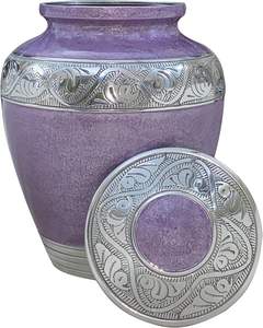 Urne funéraire moderne en aluminium émaillé texturé bleu lavande pour adultes Fournitures funéraires commémoratives de sympathie pour l'artisanat en métal - Product Image 1