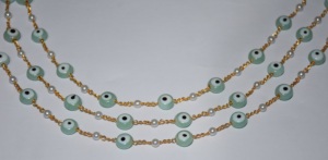 Beautiful Aquamarine Bead Pearl <b>Rosary</b> Chain Gold Plated Wire Wrapped Beaded Chain for Jewelry Making - Product Image 3