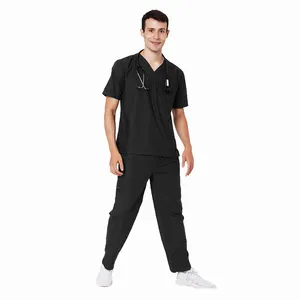 Новое поступление, мужские хирургические костюмы черного цвета с V-образным вырезом и карманами