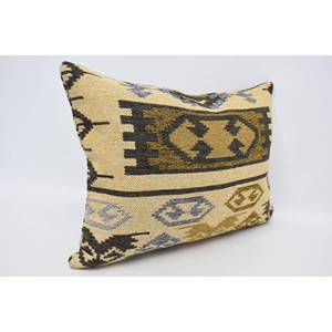 Coussin en laine jaune antique 20x28 pouces coussin tissé à motif géométrique et floral pour literie ou usage décoratif - Product Image 3