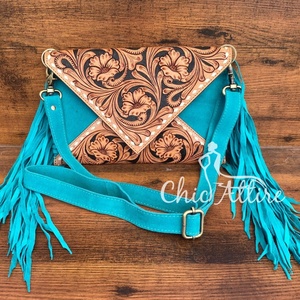 Women's Hand Tooled Cow Hair Leather Purse with Nylon Lining Custom Logo Flower Decoration Ins Style Sling Bag with Women's Logo - Product Image 1