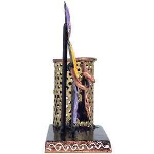 Soporte de pluma de madera duradero ligero púrpura y amarillo vintage con forma cuadrada para uso en la oficina o el hogar - Product Image 3