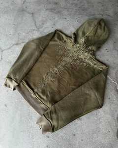 OEM Custom 100% high quality <b>Men</b> Vintage Cross Embroidered Washed <b>Hoodie</b> Cotton Fleece 360 gsm - Product Image 3