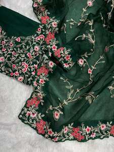 คอลเลกชั่นส่าหรีสำหรับผู้หญิงชุดปาร์ตี้ผ้าออร์แกนซ่างานปักตามลำดับ - Product Image 6