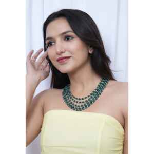 Collier multi-rangs en perles vertes pour femmes, bijoux élégants faits à la main pour les fêtes, les mariages, le quotidien et les occasions festives - Product Image 1