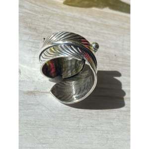 Kingman Turquoise <b>Sterling</b> <b>Silver</b> Feather <b>Ring</b> <b>Adjustable</b> Size Rose Gold Plated Bezel Setting Trendy Gift - Product Image 5
