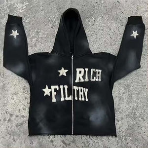 Chándal de lavado ácido transpirable personalizado para hombre, recién llegado, conjunto de Jogger con estampado de hojaldre con sudadera bordada, pantalones cortos con capucha - Product Image 5