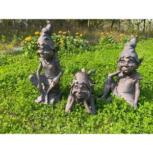 Fourniture Statue De Jardin À La Main Casted Pixie Farmhouse Sculpture Et Objets Antique Fini 3 Figures De Pixie De Style Différent - Product Image 1