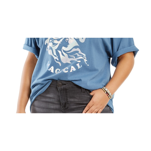 เสื้อยืดสีฟ้าสุดอินเทรนด์ของผู้หญิงขนาดใหญ่สุดอินเทรนด์เสื้อยืดผ้าฝ้ายสีฟ้าธรรมชาติเป็นแฟนหนุ่มมหัศจรรย์ขนาด3X ปักโลโก้ - Product Image 3