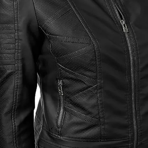 Chaqueta de cuero de invierno para mujer con logotipo personalizado de la mejor calidad y precio al por mayor, diseño sólido con diseño de lona - Product Image 4