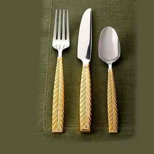 Ensemble de couverts en acier inoxydable plaqué or, design torsadé, couverts durables, résistants à la rouille, acier miroir, spécial repas - Product Image 2